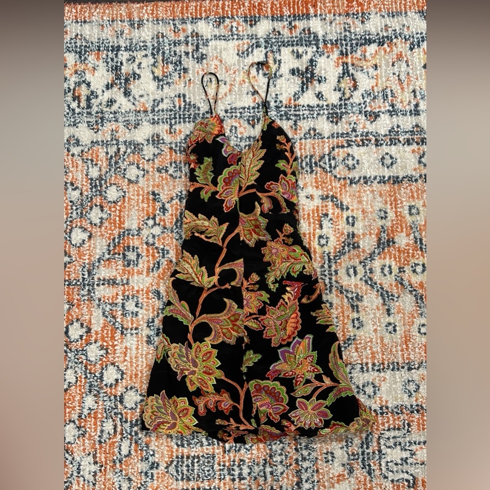 MANGO Black Dress with Vibrant Floral Patterns (size Medium)
